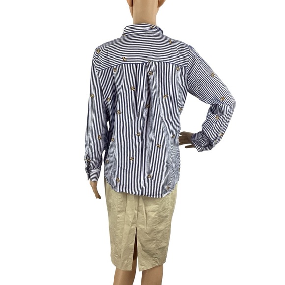 LOFT Dog Stripe Everyday Shirt Blue White Button Down Cotton Medium - Picture 5 of 8